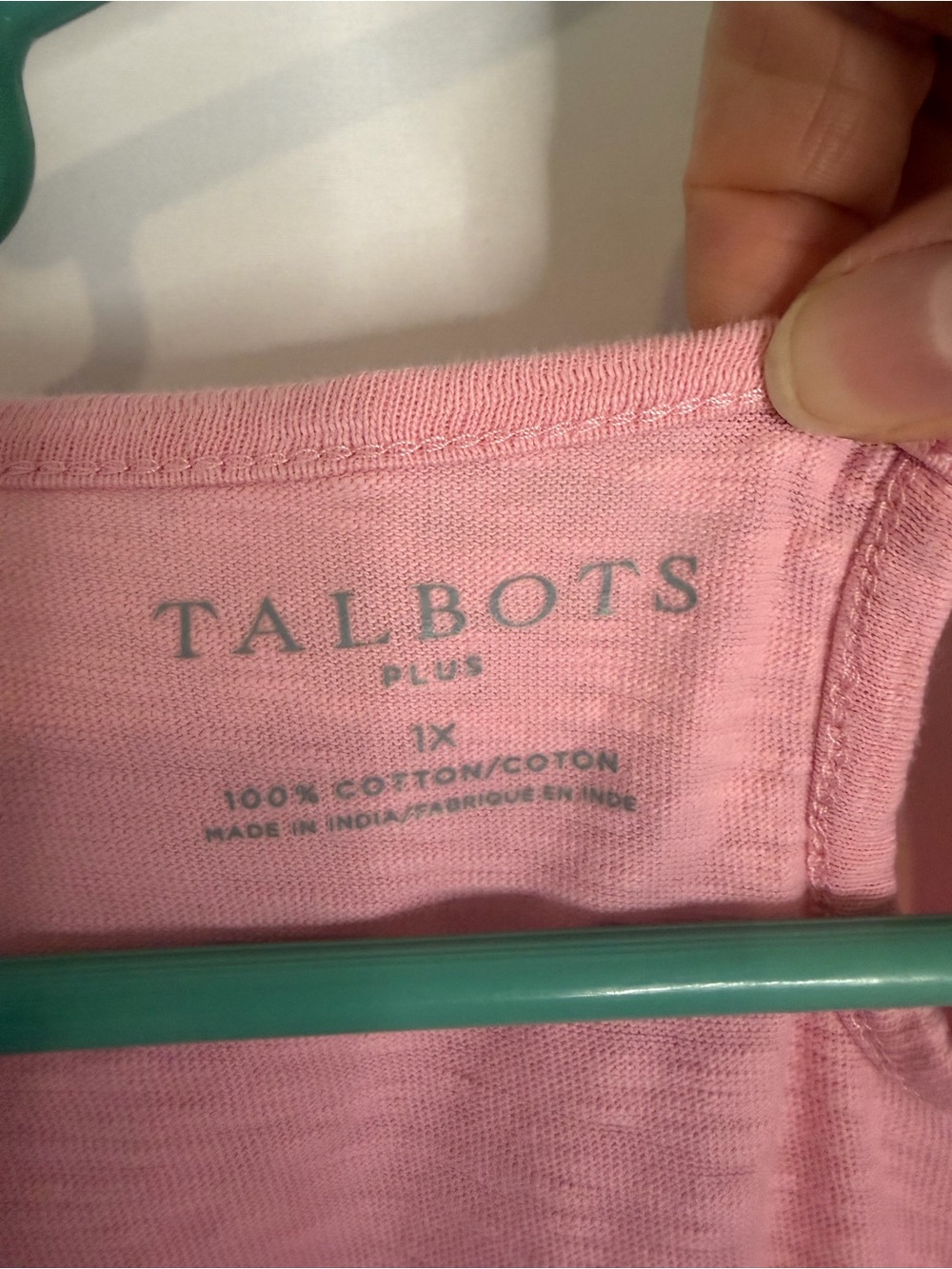 3/$20 Talbots Pink Crochet Yoke Scoop Neck Short Sleeve Shirt Size 1X - Picture 3 of 4
